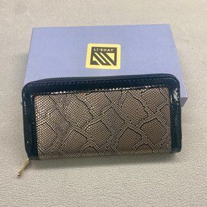 Li'shay Silver Zip Around Snakeskin Wallet Brand New In Box Measures 8"x4"x1"